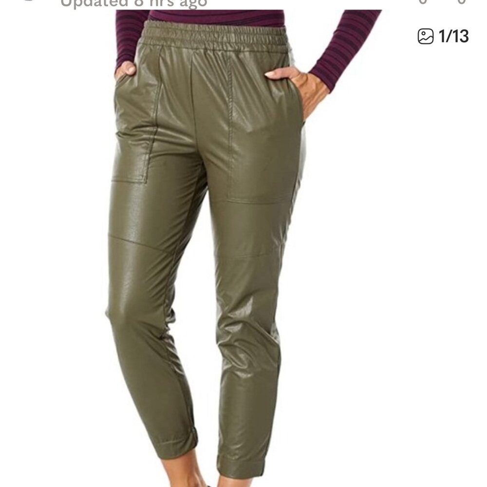 NWT Lyssé Brisk Vegan Leather Joggers in Green Ivy Sz M